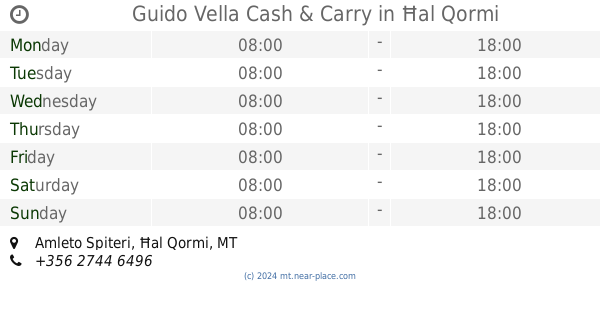 Guido Vella Cash Carry ħal Qormi Opening Times Amleto